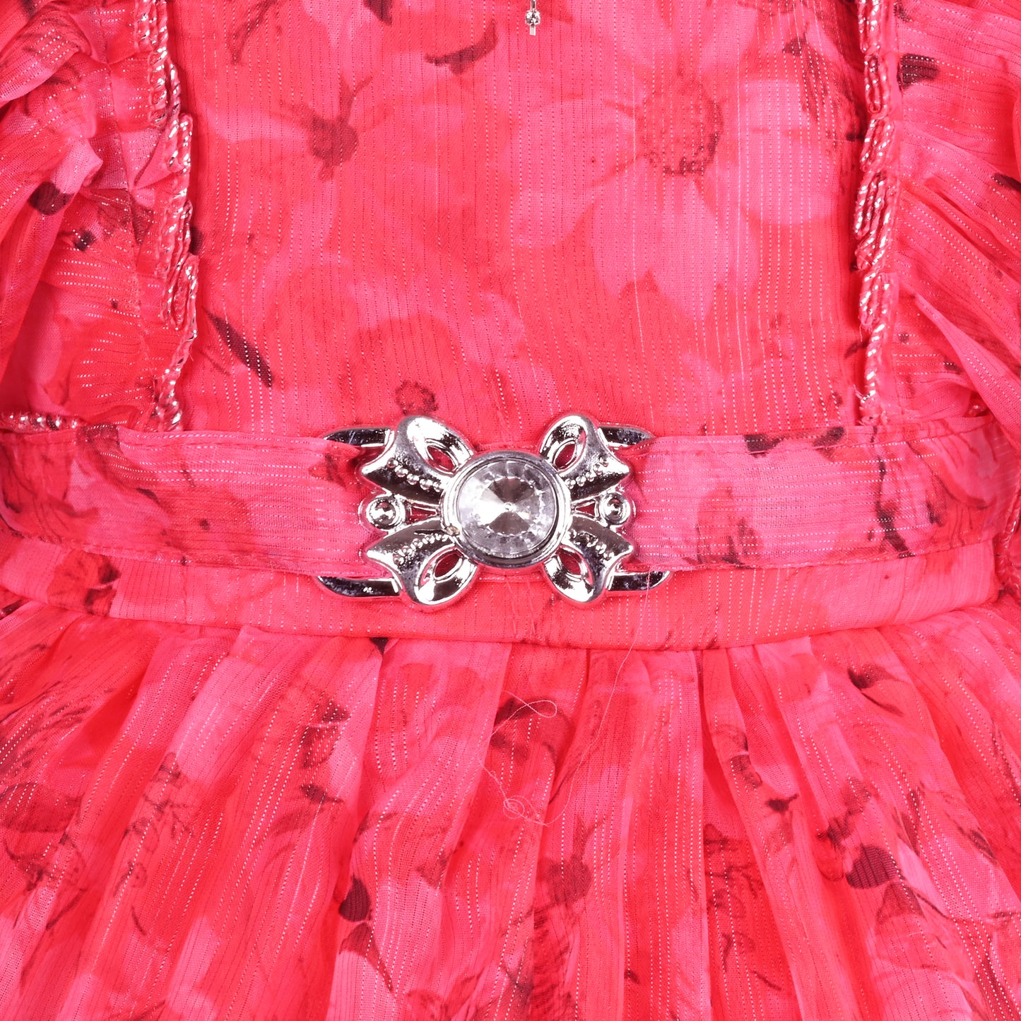 Baby Girls Georgette Party Wear Dress | Floral Printed Frock with Ruffle Sleeves & Stone Work | Birthday & Festive Outfit