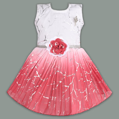 Baby Girls Chiffon Party Wear Dress | Ombre Floral Frock with Waist Flower & Stone Work | Birthday & Festive Outfit
