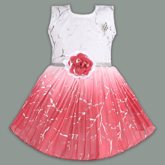 Baby Girls Chiffon Party Wear Dress | Ombre Floral Frock with Waist Flower & Stone Work | Birthday & Festive Outfit