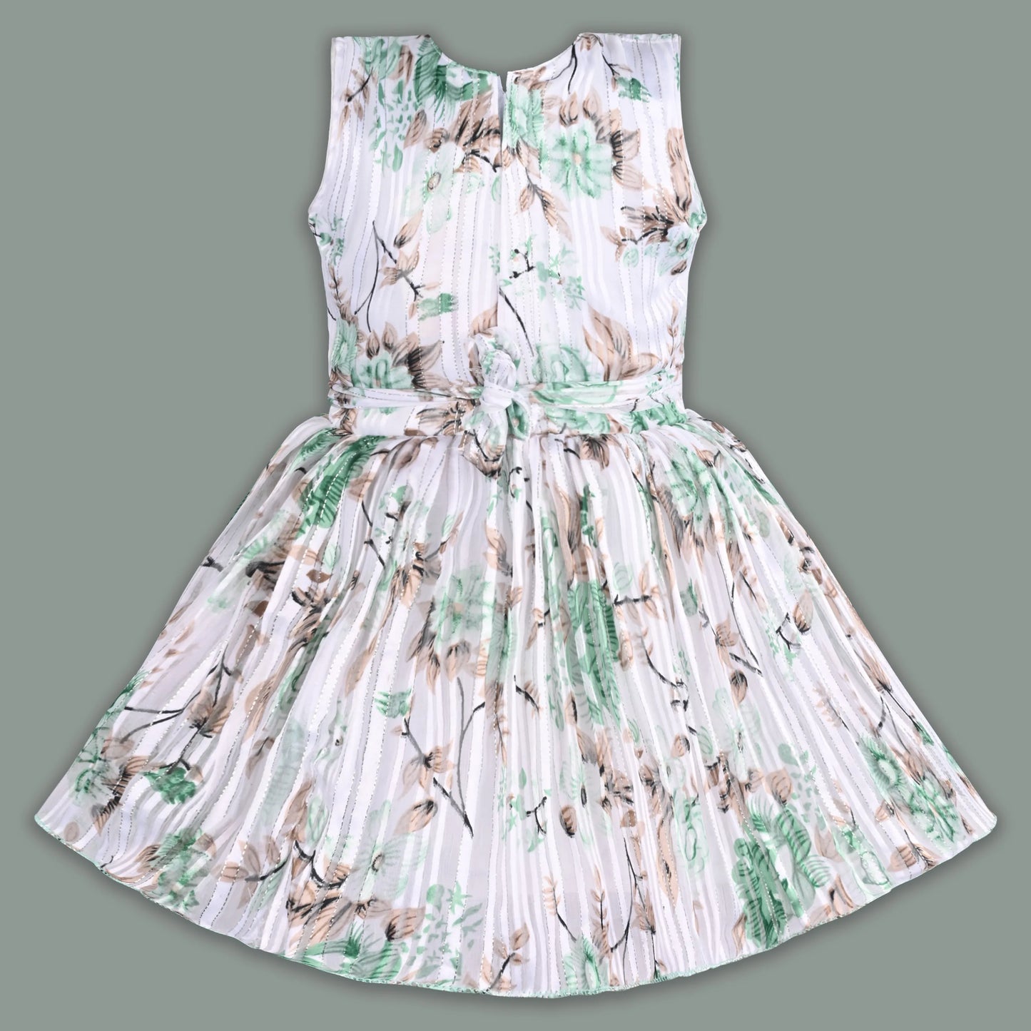 Girls Chiffon Party Dress with Floral Print & Mirror Work