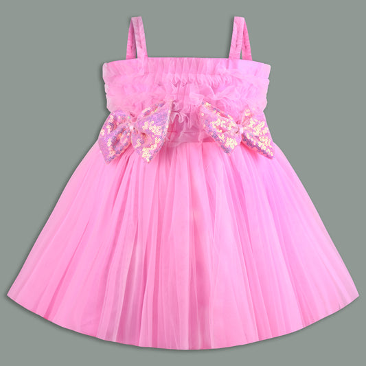 Baby Girls Net Party Wear Dress with Sequin Bow Design