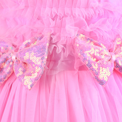 Baby Girls Net Party Wear Dress with Sequin Bow Design