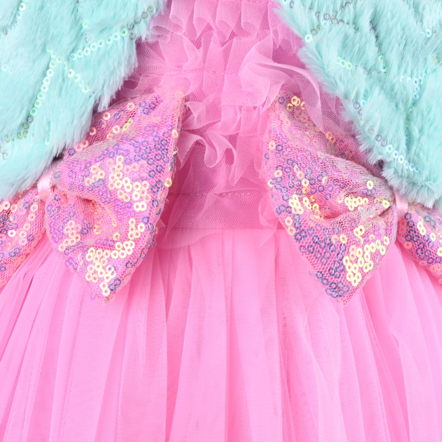 Baby Girls Net Party Wear Frock with Fur Shrug & Sequin Bow