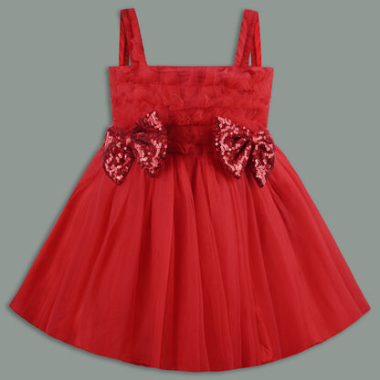 Baby Girls Net Party Wear Dress with Sequin Bow Design