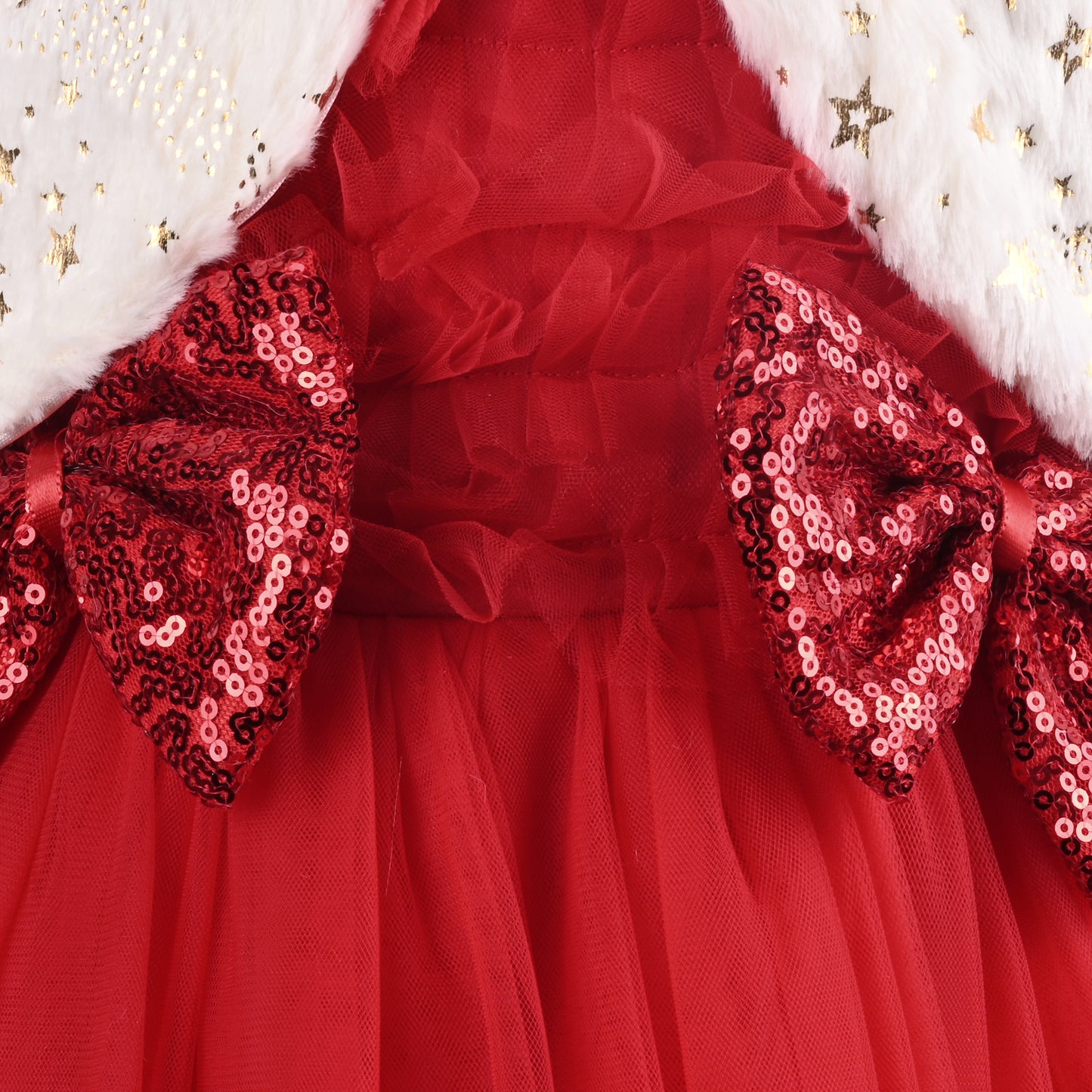 Baby Girls Net Party Wear Frock with Fur Shrug & Sequin Bow