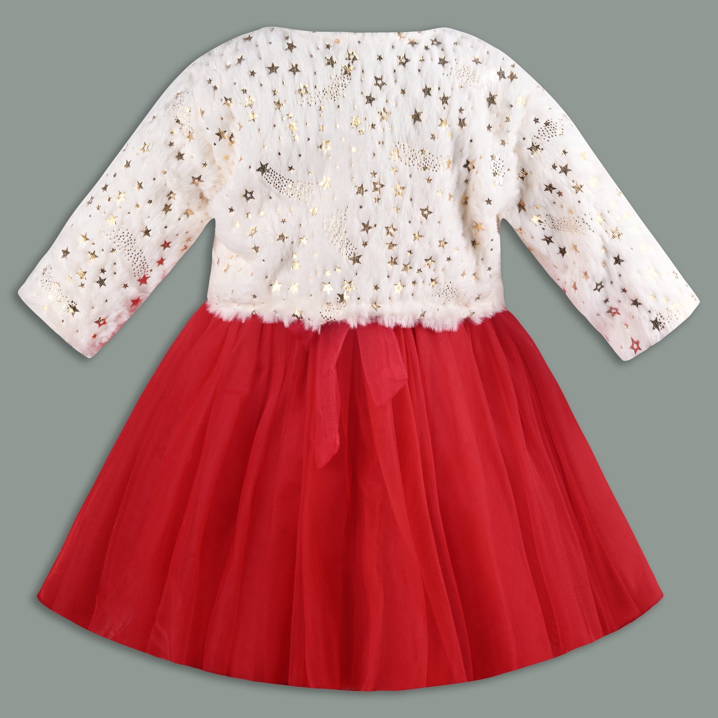 Baby Girls Net Party Wear Frock with Fur Shrug & Sequin Bow