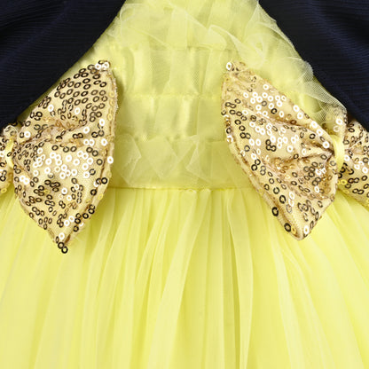 Baby Girls Net Party Wear Frock with Fur Shrug & Sequin Bow