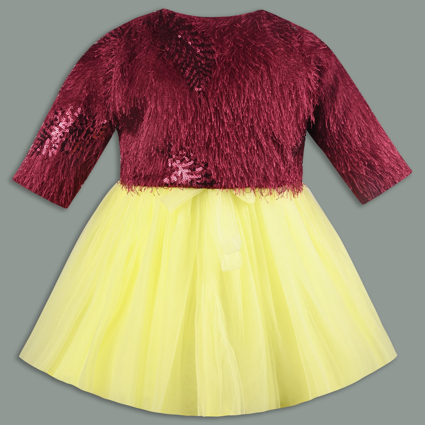 Baby Girls Net Party Wear Frock with Fur Shrug & Sequin Bow