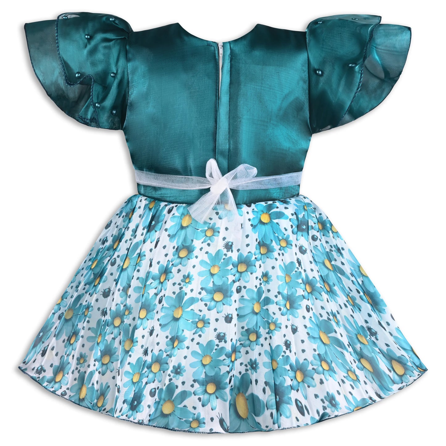 Satin Smocked Party Frock for Girls with Floral Skirt