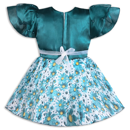 Satin Smocked Party Frock for Girls with Floral Skirt