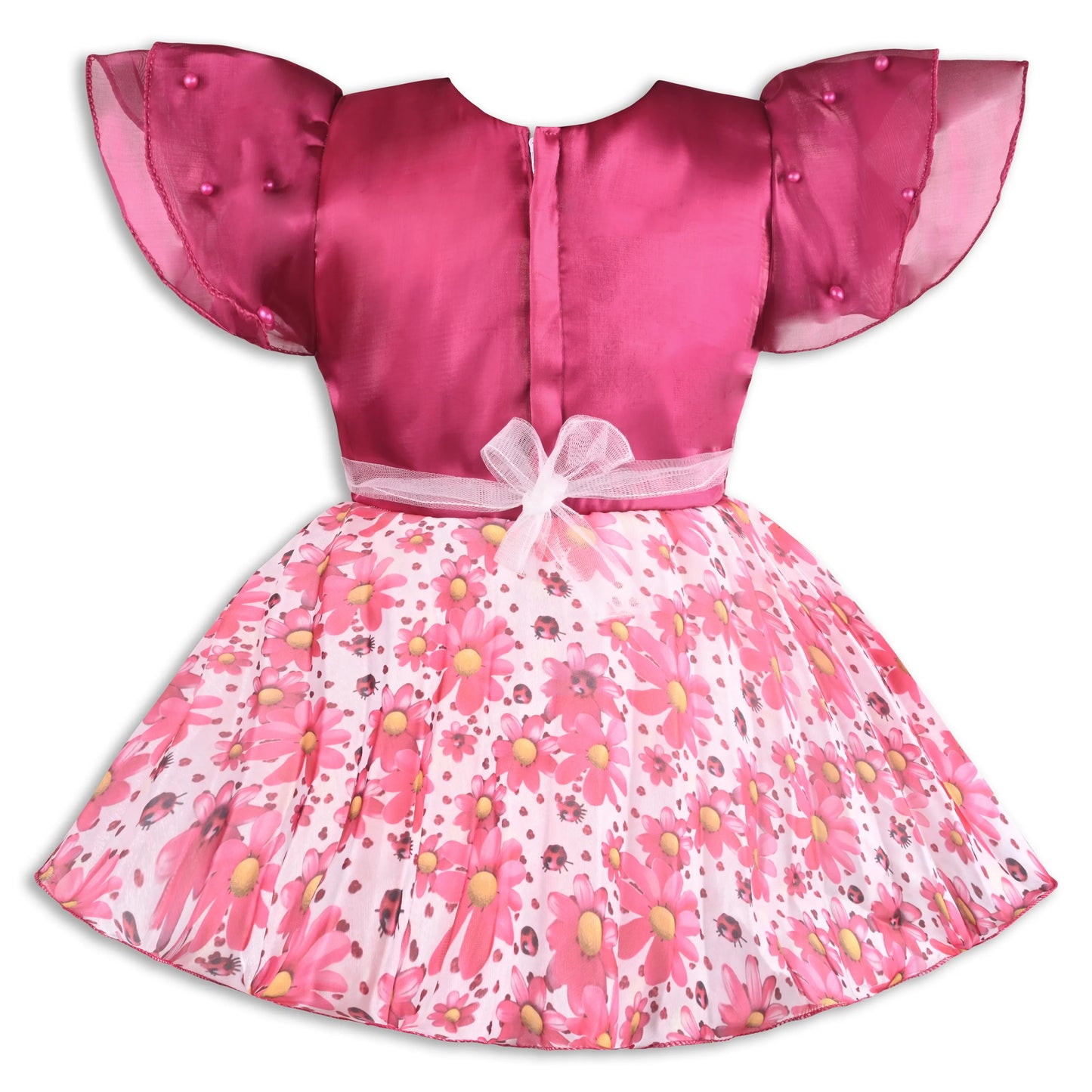 Satin Smocked Party Frock for Girls with Floral Skirt