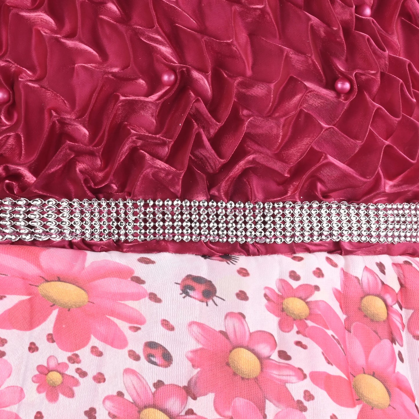 Satin Smocked Party Frock for Girls with Floral Skirt