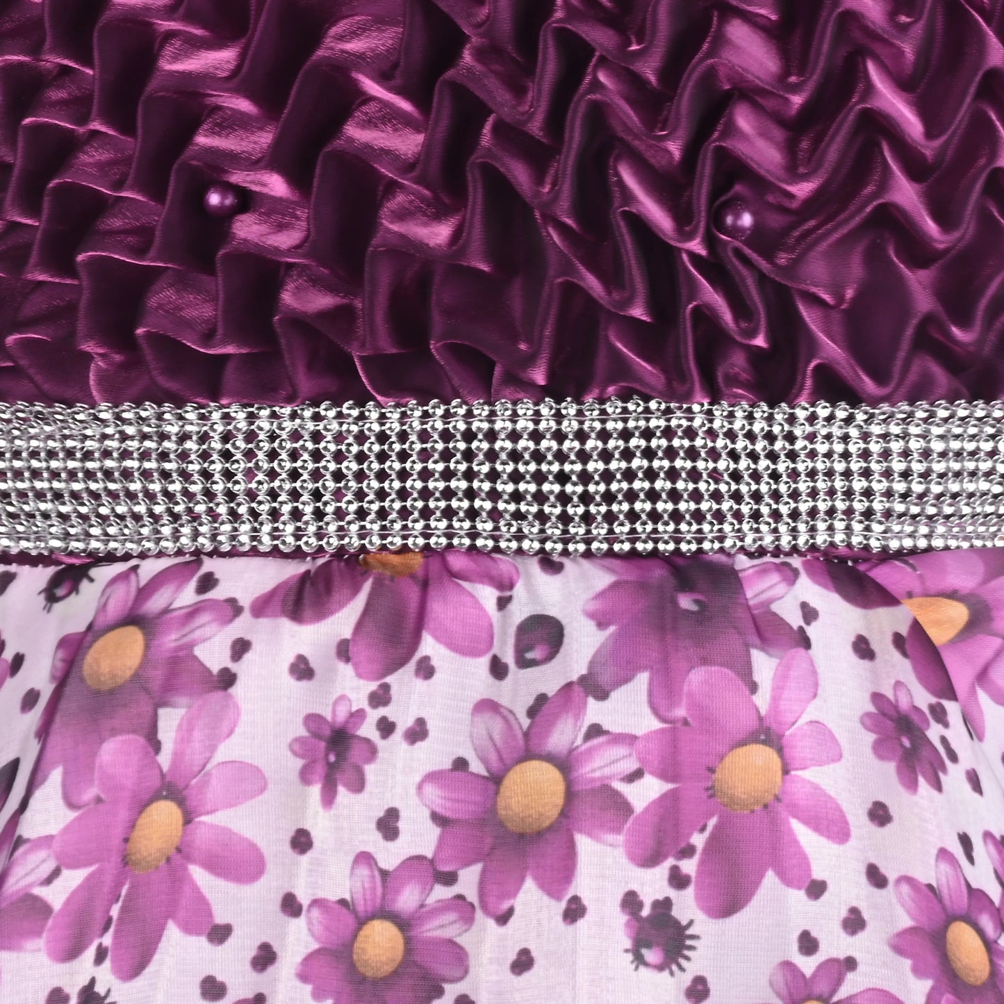 Satin Smocked Party Frock for Girls with Floral Skirt