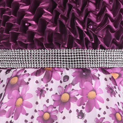 Satin Smocked Party Frock for Girls with Floral Skirt