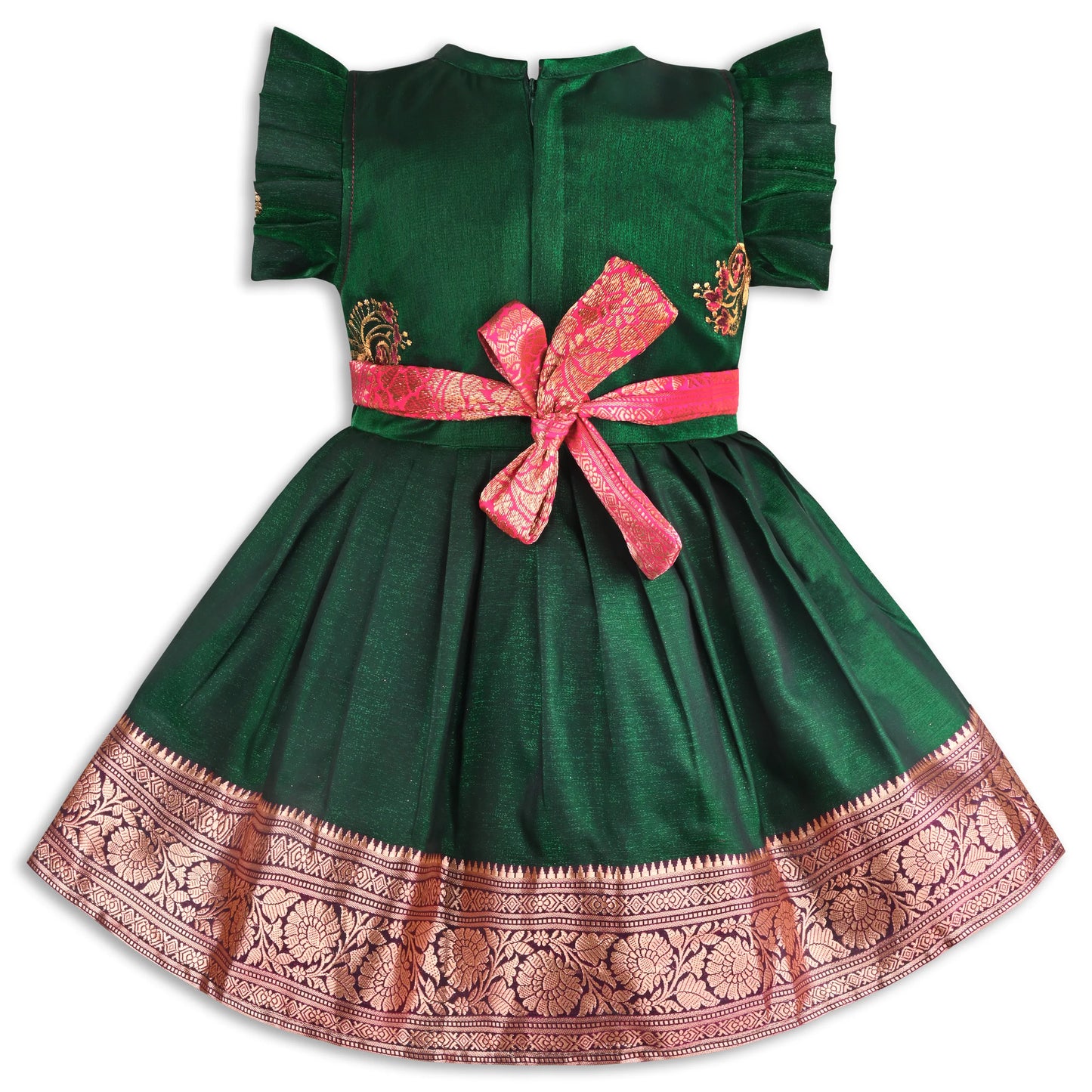 Girls Traditional Silk Party Frock – Banarasi Pattu Dress