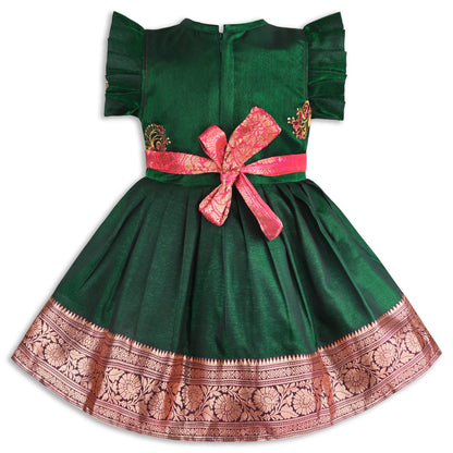 Girls Traditional Silk Party Frock – Banarasi Pattu Dress