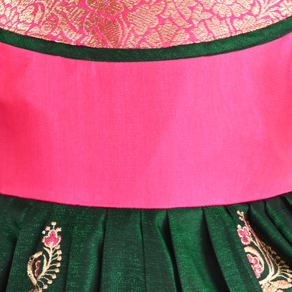 Girls Traditional Silk Party Frock – Banarasi Pattu Dress