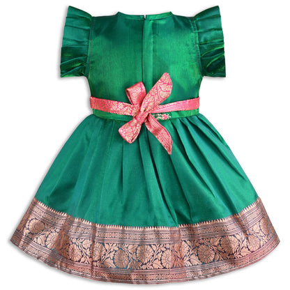 Girls Traditional Silk Party Frock – Banarasi Pattu Dress