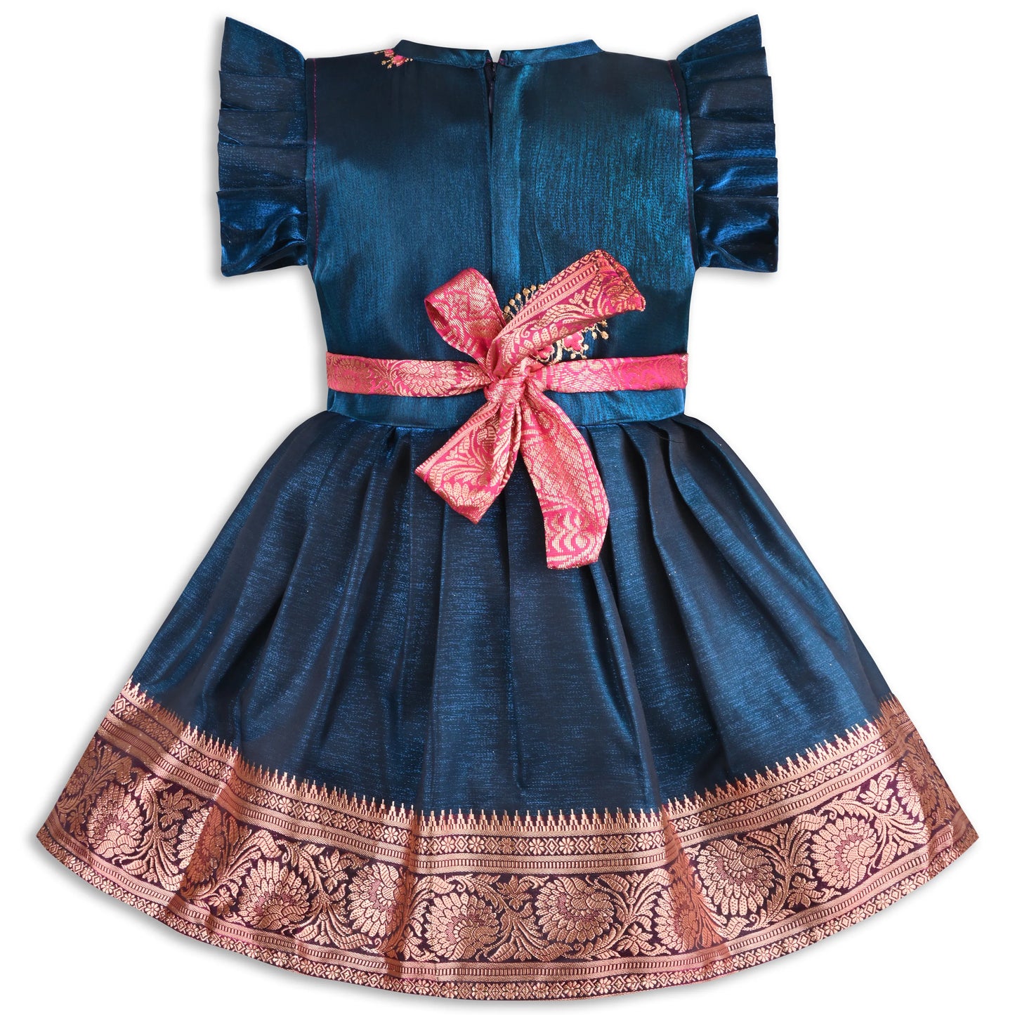 Girls Traditional Silk Party Frock – Banarasi Pattu Dress