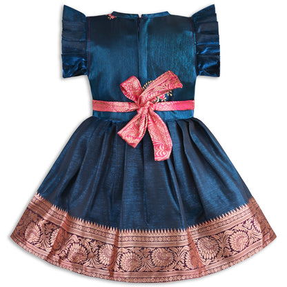 Girls Traditional Silk Party Frock – Banarasi Pattu Dress