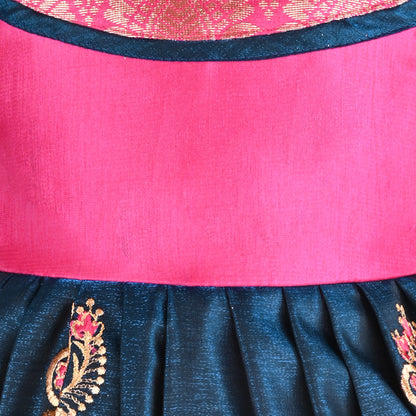 Girls Traditional Silk Party Frock – Banarasi Pattu Dress