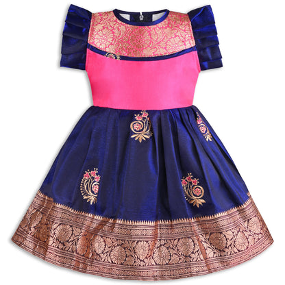 Girls Traditional Silk Party Frock – Banarasi Pattu Dress