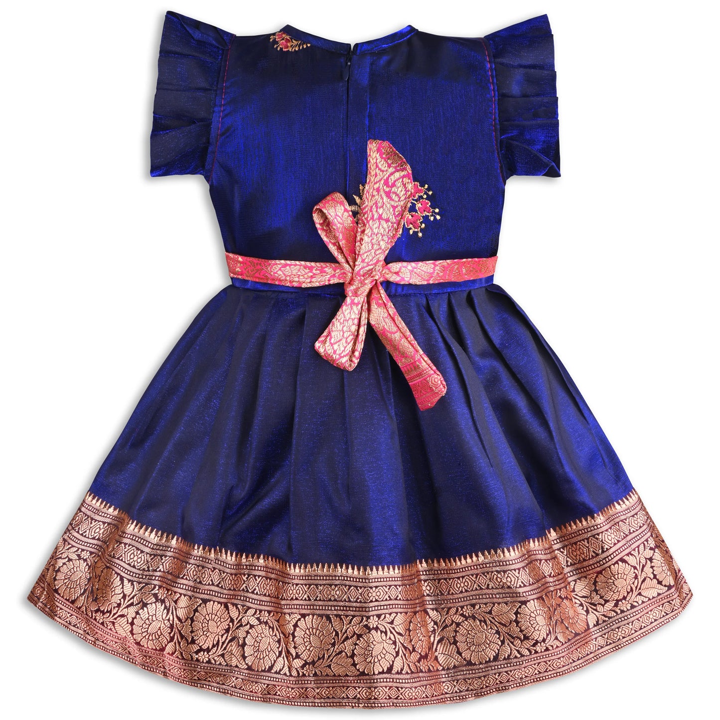 Girls Traditional Silk Party Frock – Banarasi Pattu Dress