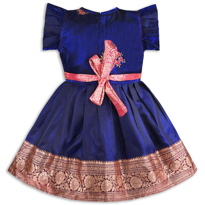 Girls Traditional Silk Party Frock – Banarasi Pattu Dress