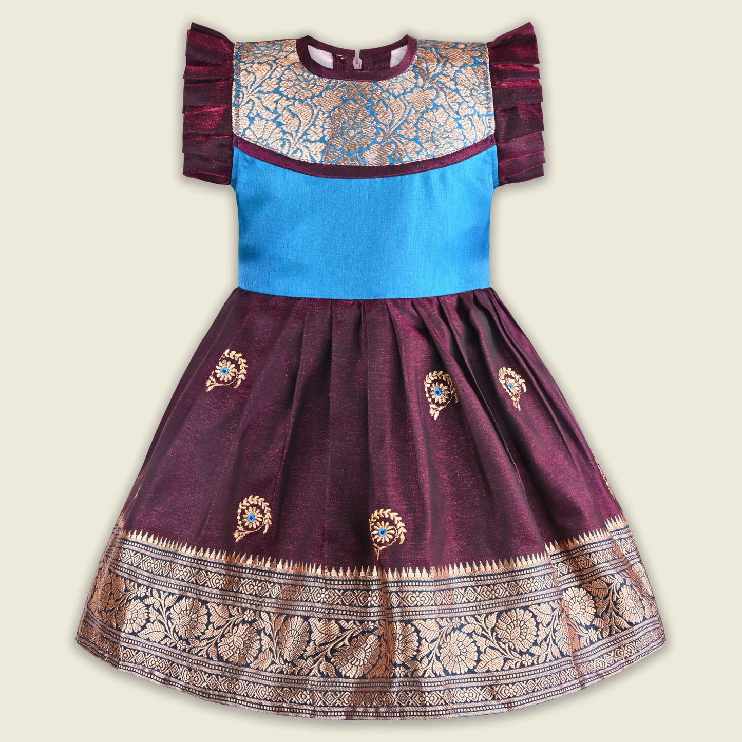 Girls Traditional Silk Party Frock – Banarasi Pattu Dress