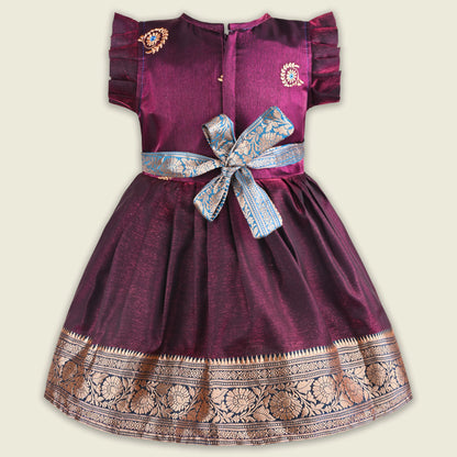 Girls Traditional Silk Party Frock – Banarasi Pattu Dress
