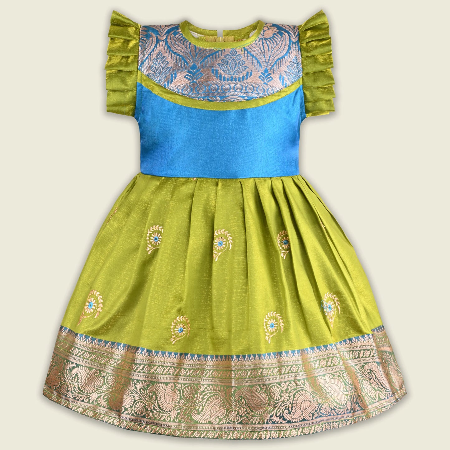 Girls Traditional Silk Party Frock – Banarasi Pattu Dress