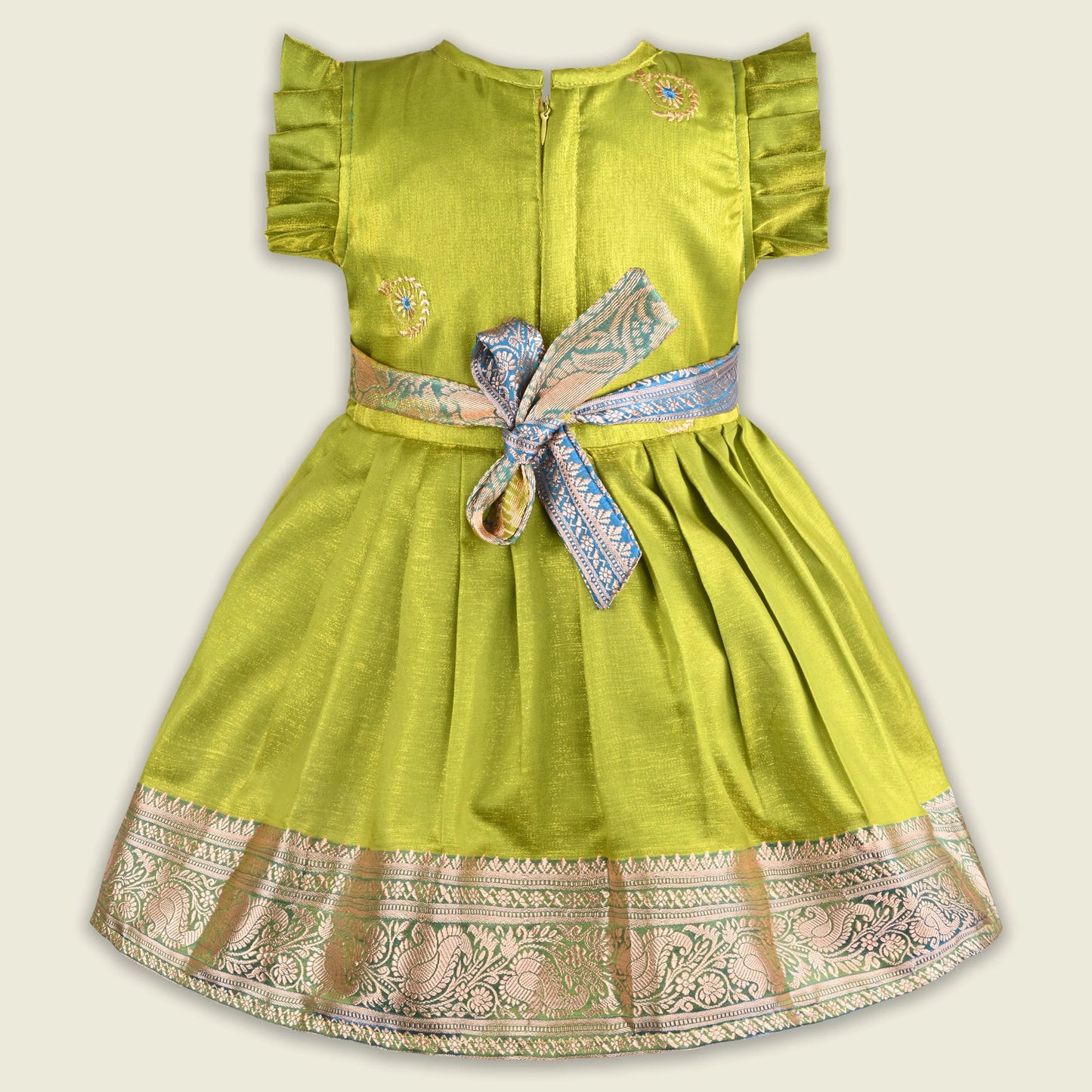 Girls Traditional Silk Party Frock – Banarasi Pattu Dress