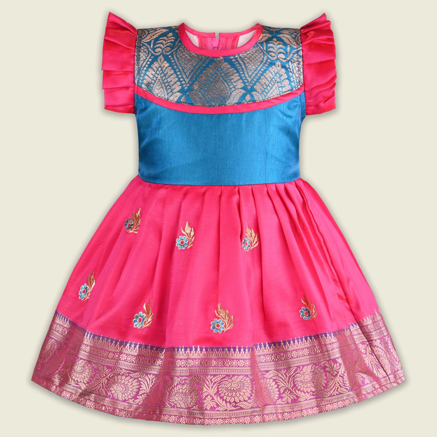 Girls Traditional Silk Party Frock – Banarasi Pattu Dress