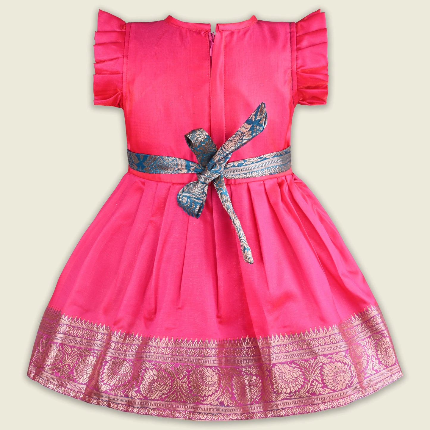 Girls Traditional Silk Party Frock – Banarasi Pattu Dress