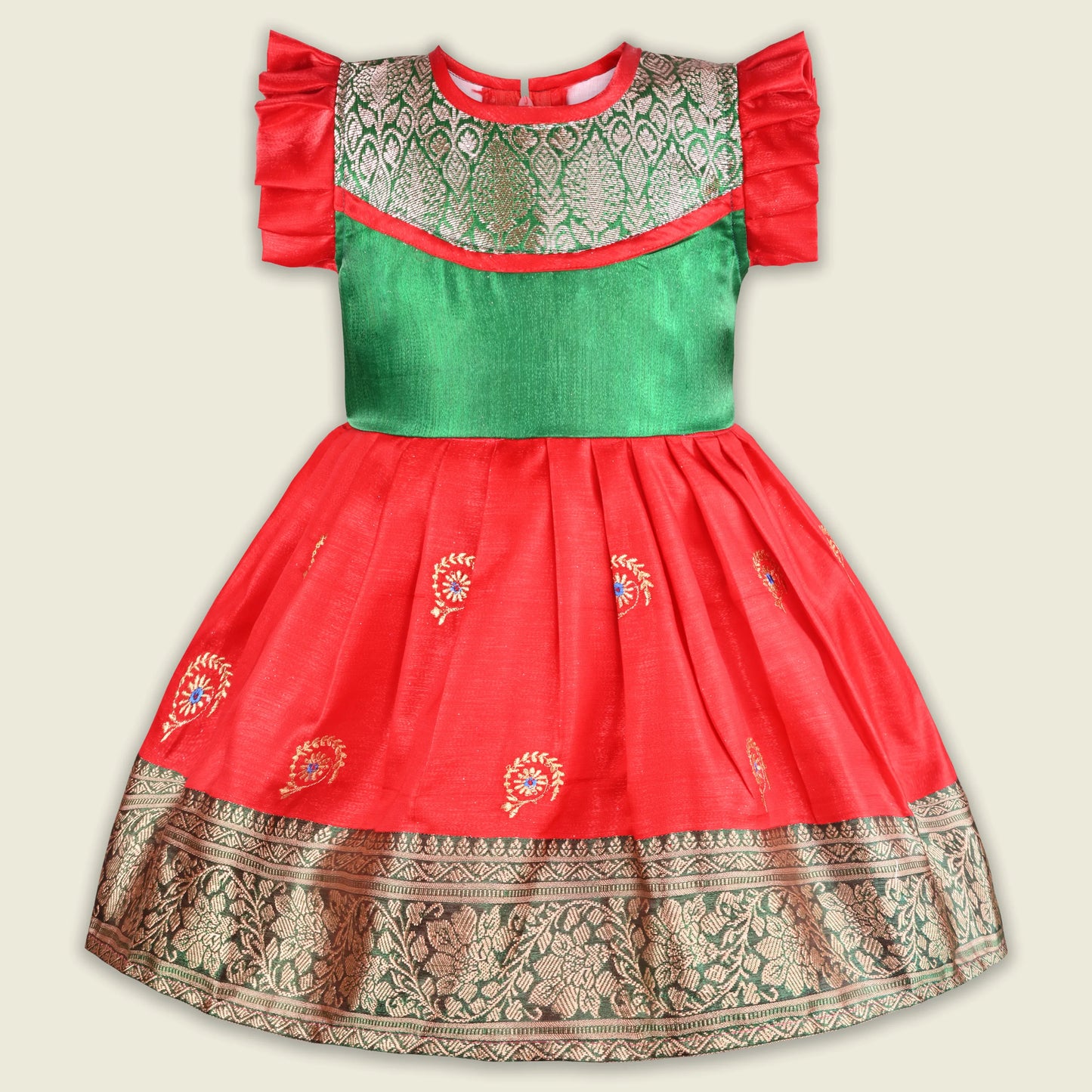 Girls Traditional Silk Party Frock – Banarasi Pattu Dress