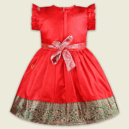 Girls Traditional Silk Party Frock – Banarasi Pattu Dress