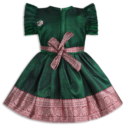 Girls Traditional Silk Party Frock – Banarasi Pattu Dress