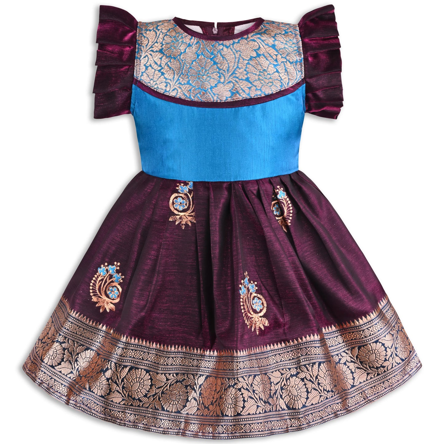 Girls Traditional Silk Party Frock – Banarasi Pattu Dress
