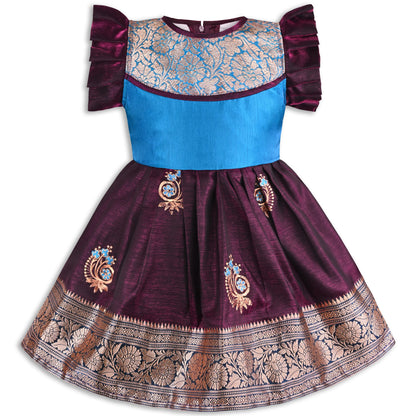 Girls Traditional Silk Party Frock – Banarasi Pattu Dress