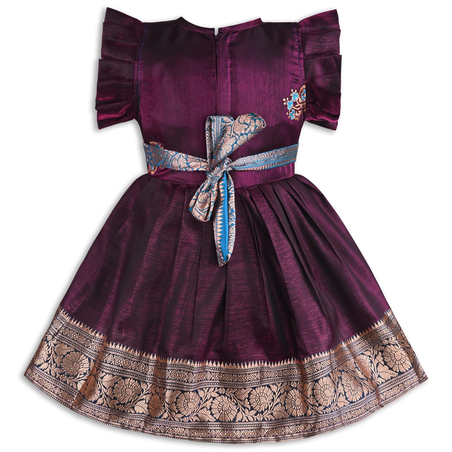 Girls Traditional Silk Party Frock – Banarasi Pattu Dress