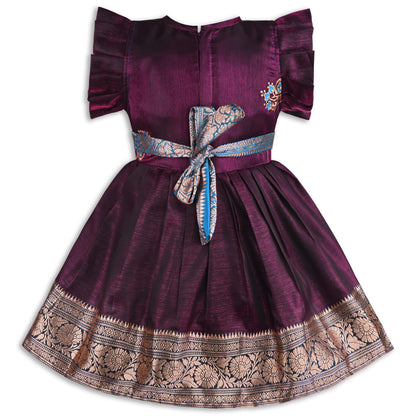 Girls Traditional Silk Party Frock – Banarasi Pattu Dress