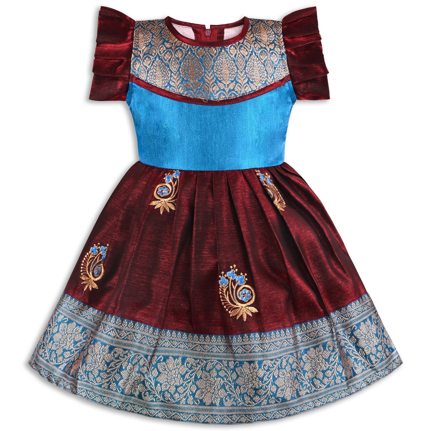 Girls Traditional Silk Party Frock – Banarasi Pattu Dress