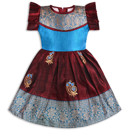 Girls Traditional Silk Party Frock – Banarasi Pattu Dress