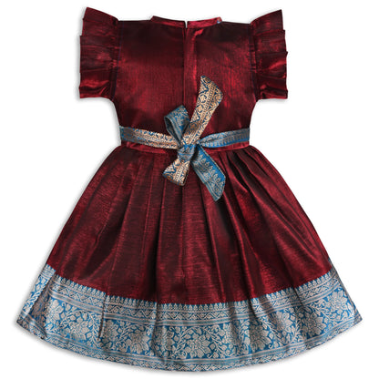 Girls Traditional Silk Party Frock – Banarasi Pattu Dress