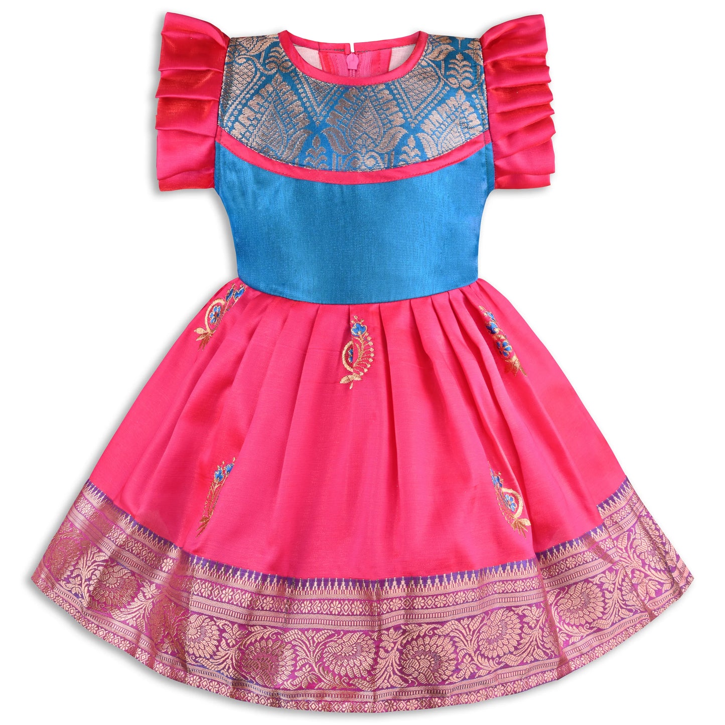 Girls Traditional Silk Party Frock – Banarasi Pattu Dress