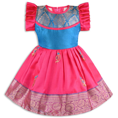 Girls Traditional Silk Party Frock – Banarasi Pattu Dress