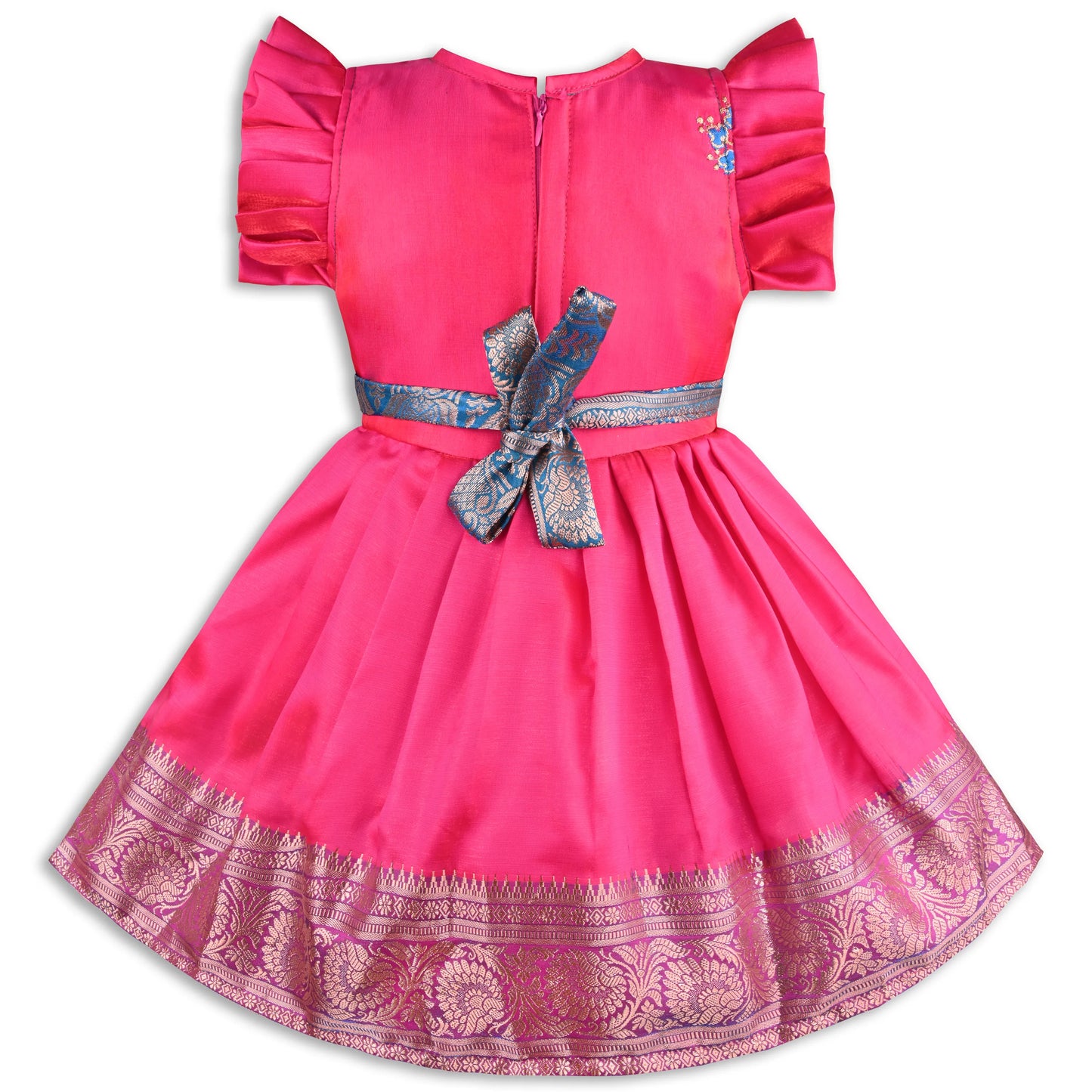 Girls Traditional Silk Party Frock – Banarasi Pattu Dress