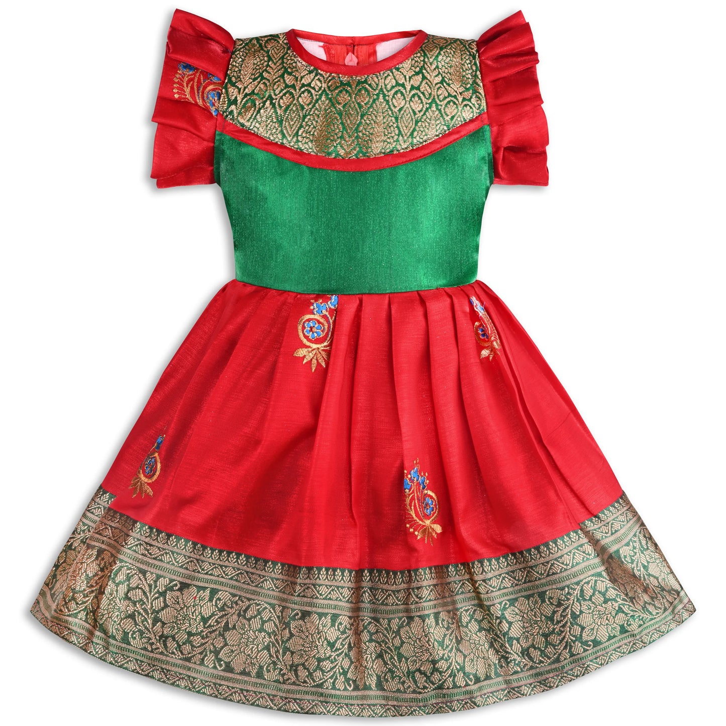 Girls Traditional Silk Party Frock – Banarasi Pattu Dress