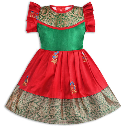Girls Traditional Silk Party Frock – Banarasi Pattu Dress