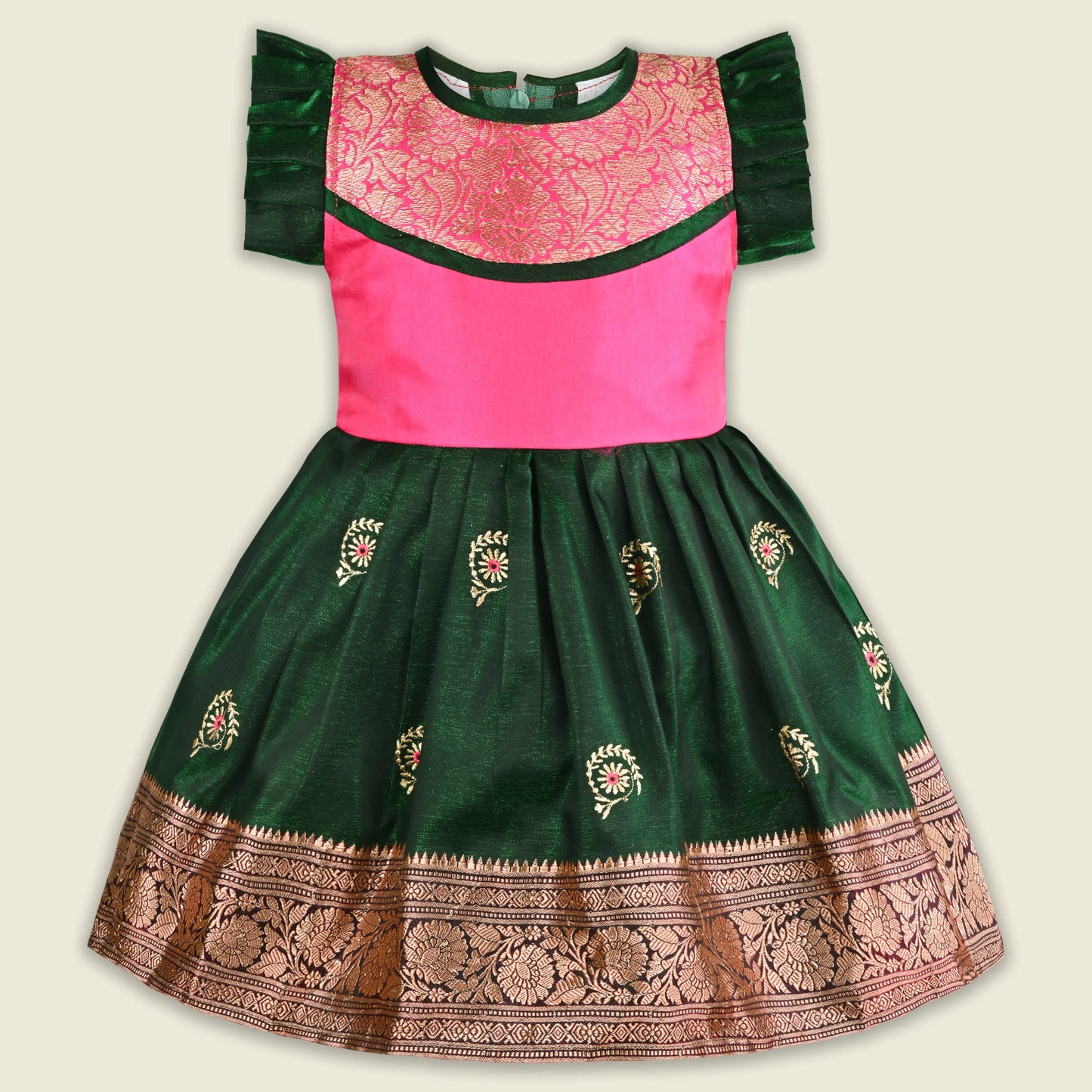 Girls Traditional Silk Party Frock – Banarasi Pattu Dress